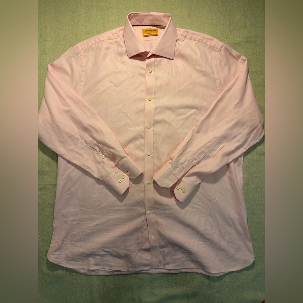 Hickey Freeman Shirt Mens 17.5 34/35 Pink  Contemporary Fit Dress Cotton